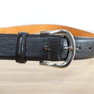 Classic Belt Mens Size 36 Brown Leather Dress‎ Dark Embossed Genuine Handcrafted